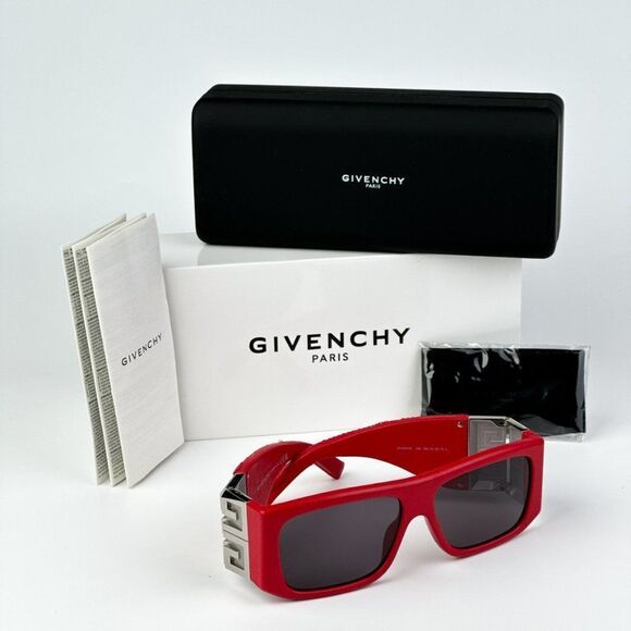 NEW Givenchy GV40034I  66A Red Leather Grey Unisex Geometric Sunglasses - Picture 11 of 12